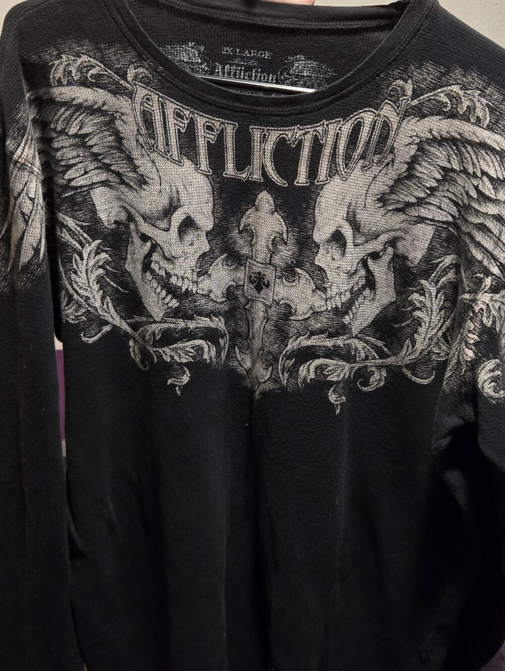 Affliction Black Long Sleeve Skull & Wing Graphic Tee
